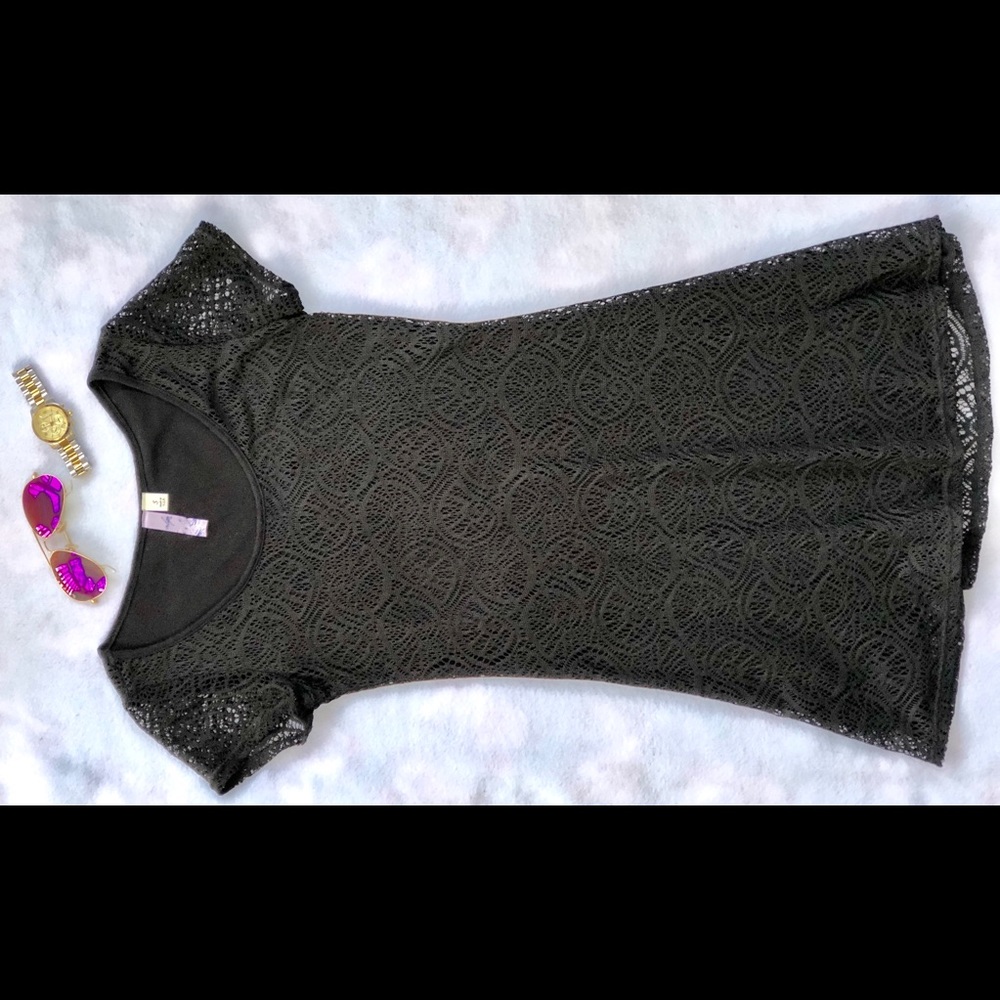 Black Crochet Mini Flowy Dress